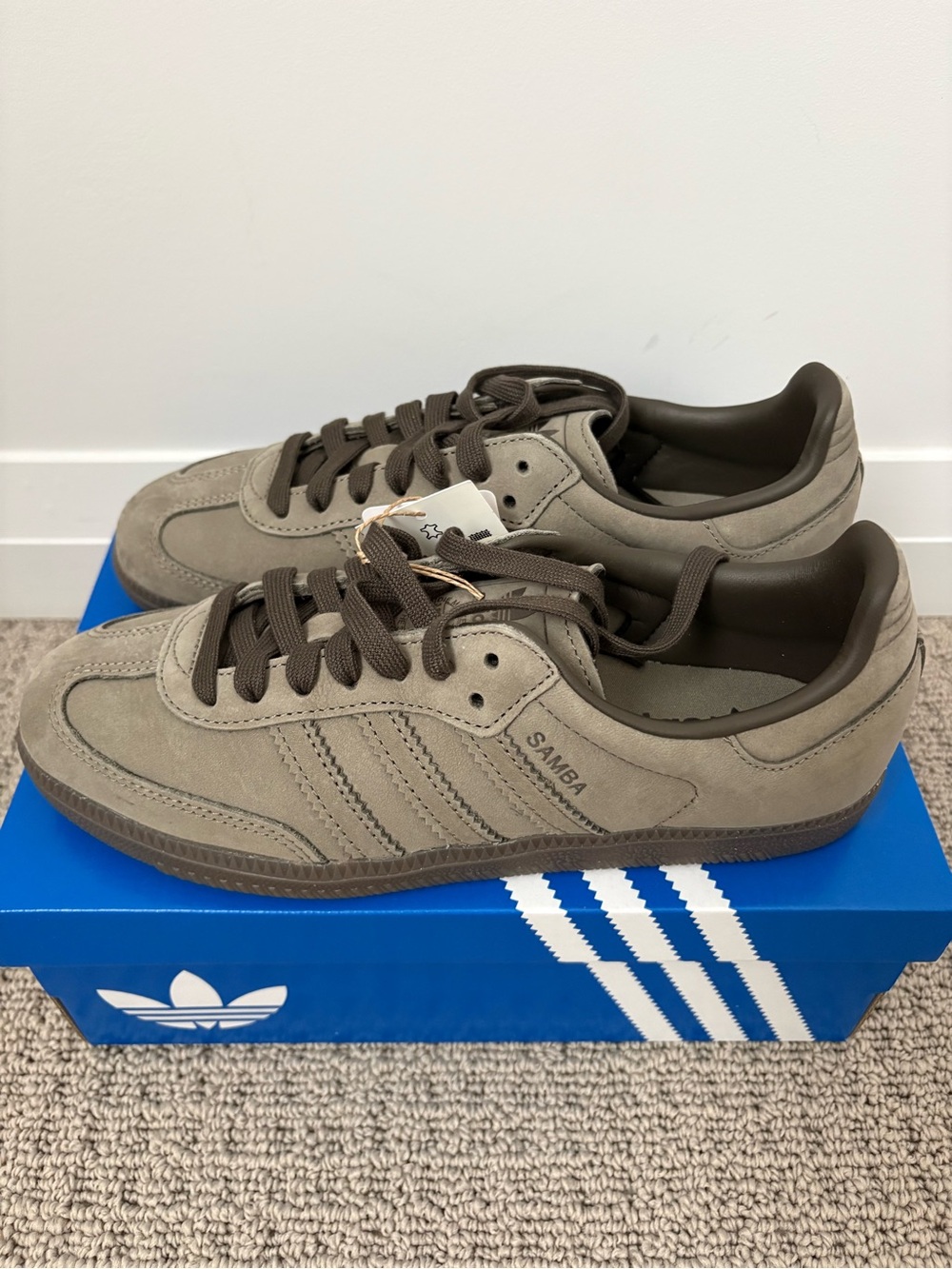 Adidas Samba Men's Suede Sneakers in Shale Olive/Clay